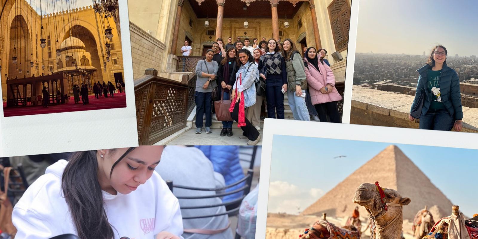 Collage of students doing various activities at historical sites