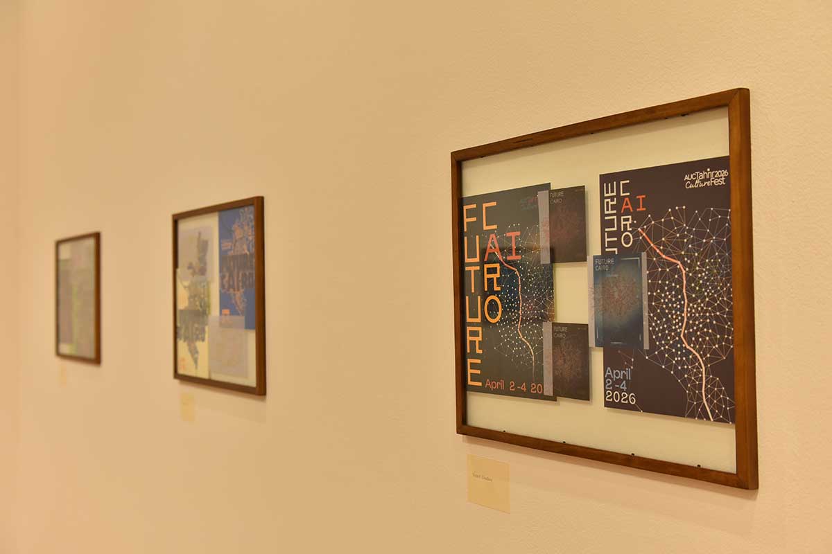 Three art pieces hang on a wall