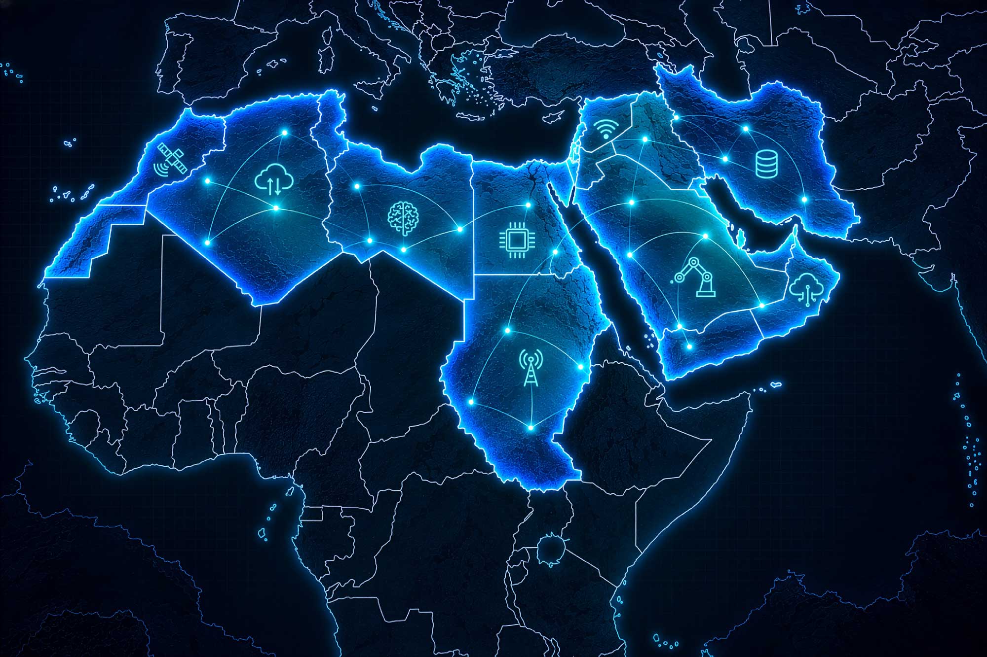A graphic of the countries in the MENA region being connected
