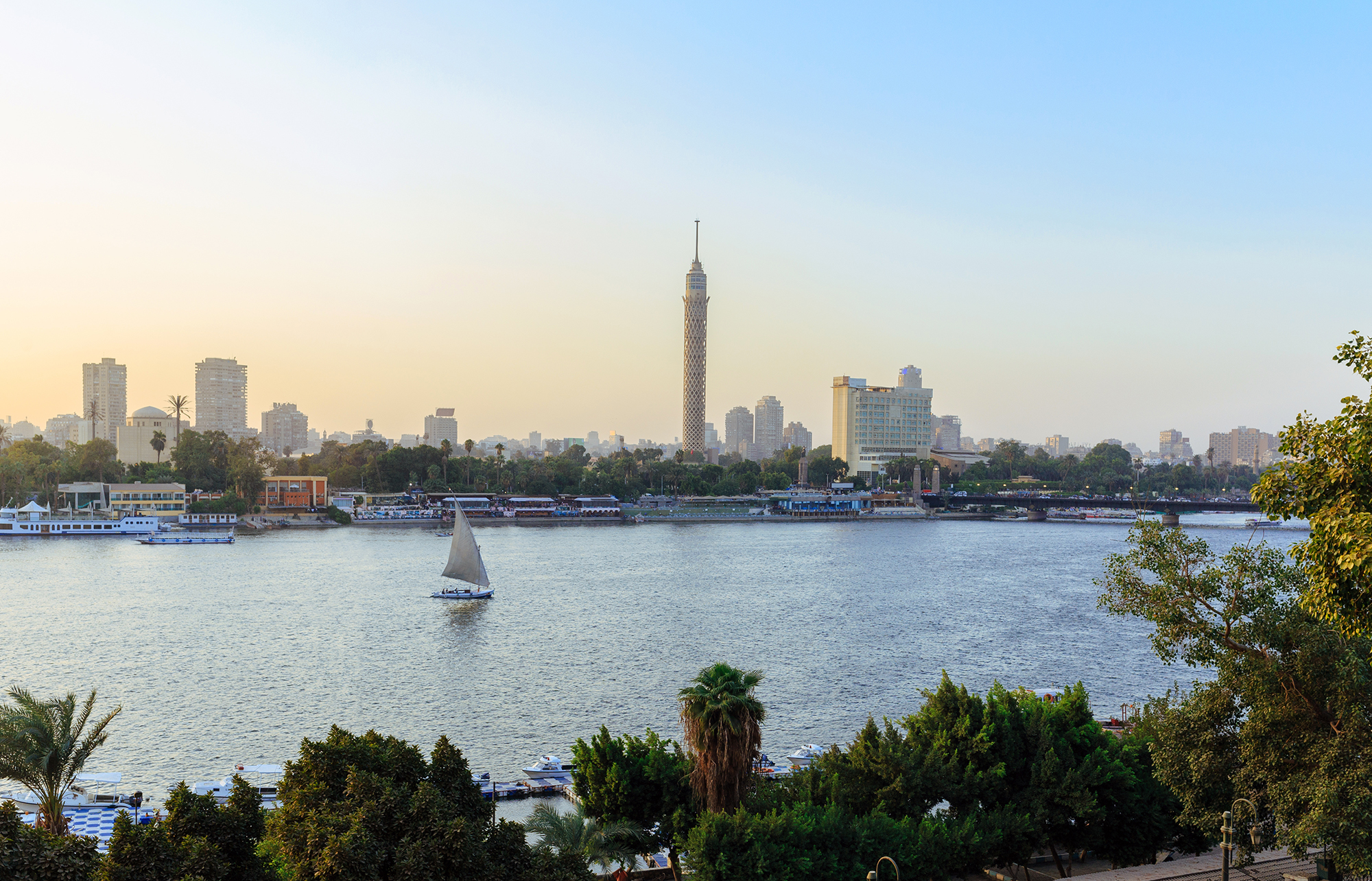 Nile River and Cairo Tower in the background.