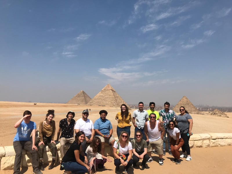 A group of international students at the pyramids