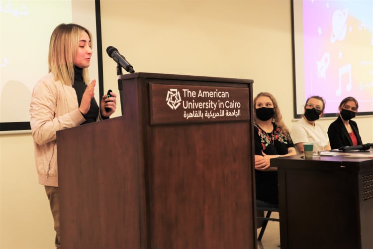 International Students on a podium