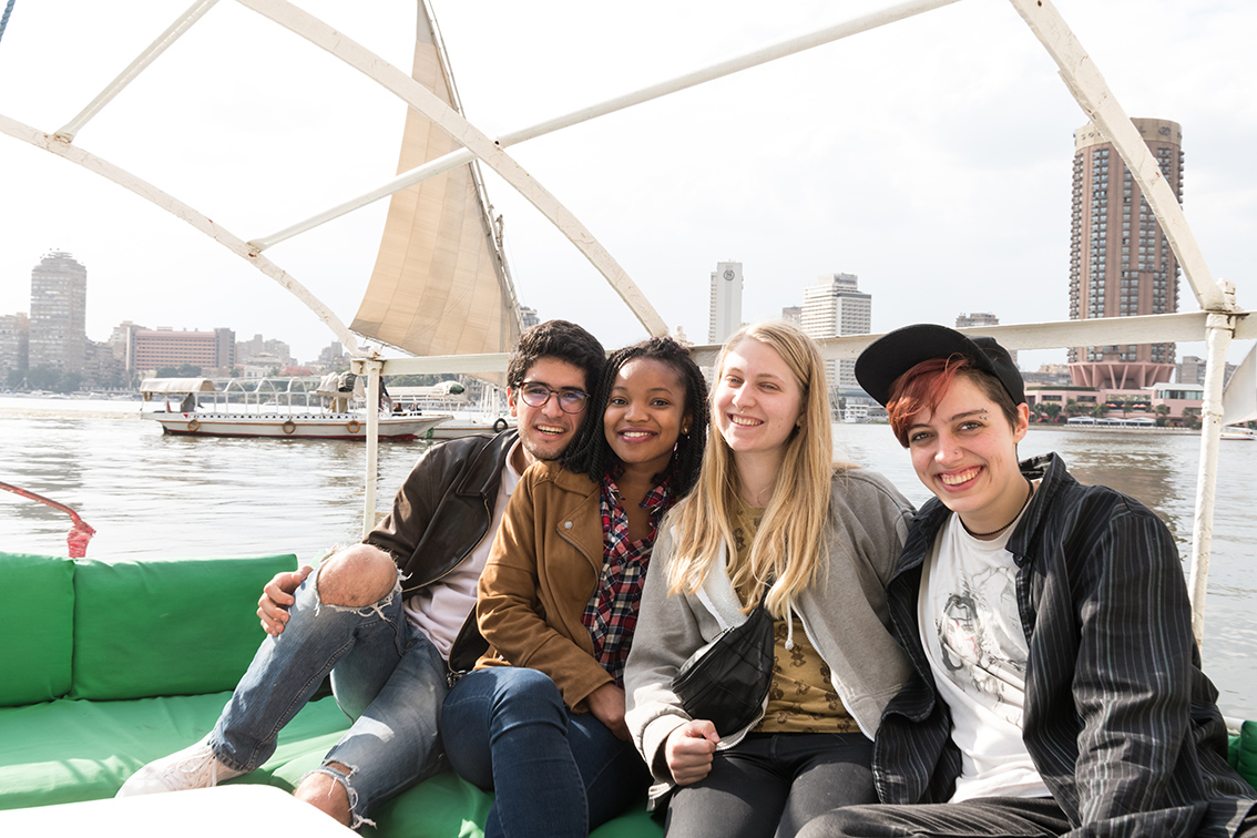 Girls and boys on a boat