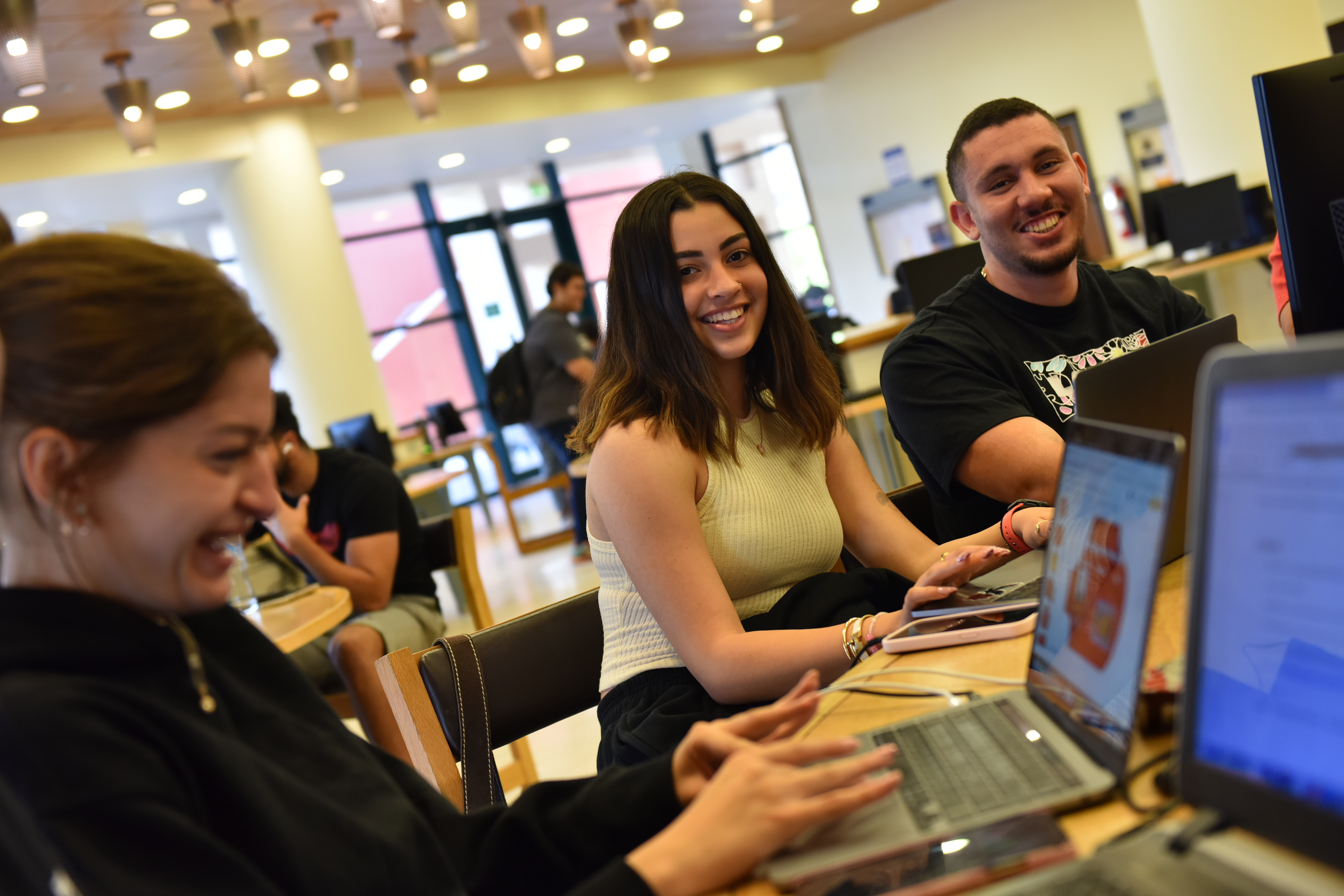 students in library