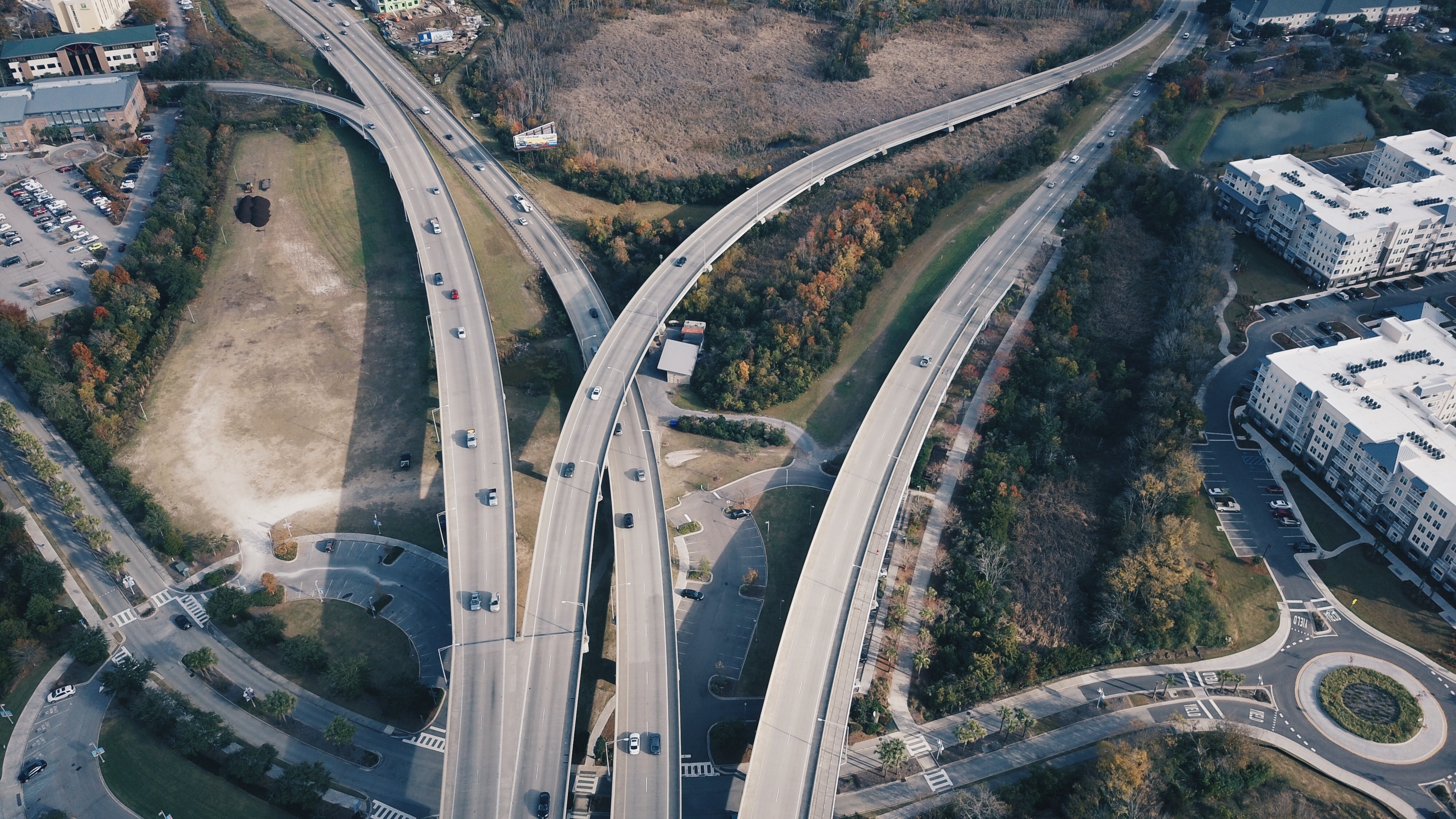 Aerial view of a freeway in the United States