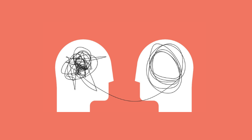 illustration showing two minds, one tangled and one untangled