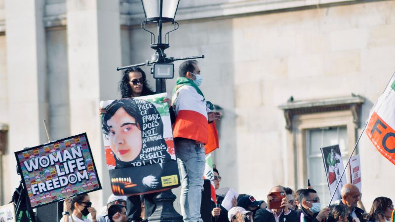 Protests in London's Trafalgar Square this October in support of equality, women and human rights in Iran.