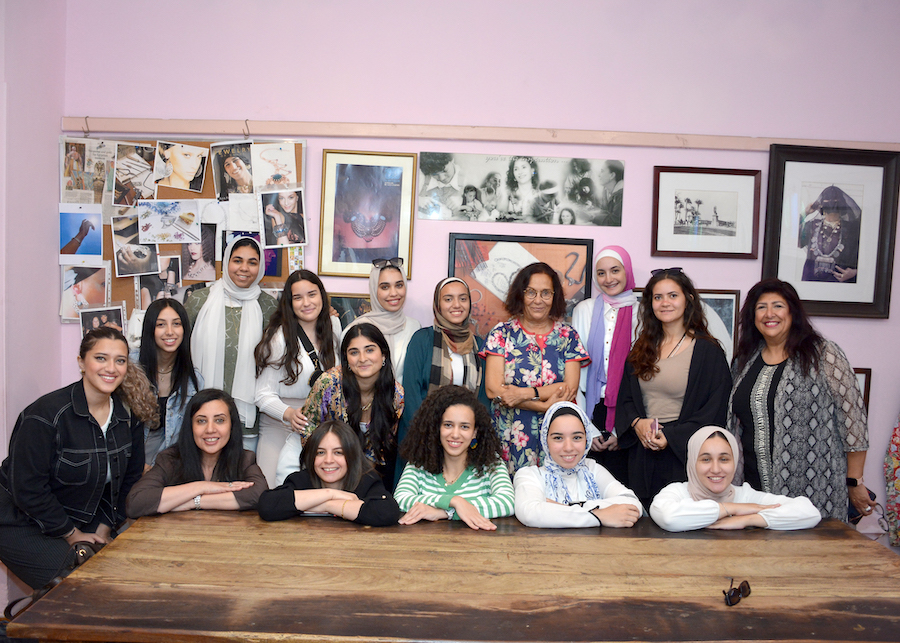 Azza Fahmy with a group of senior AUC students