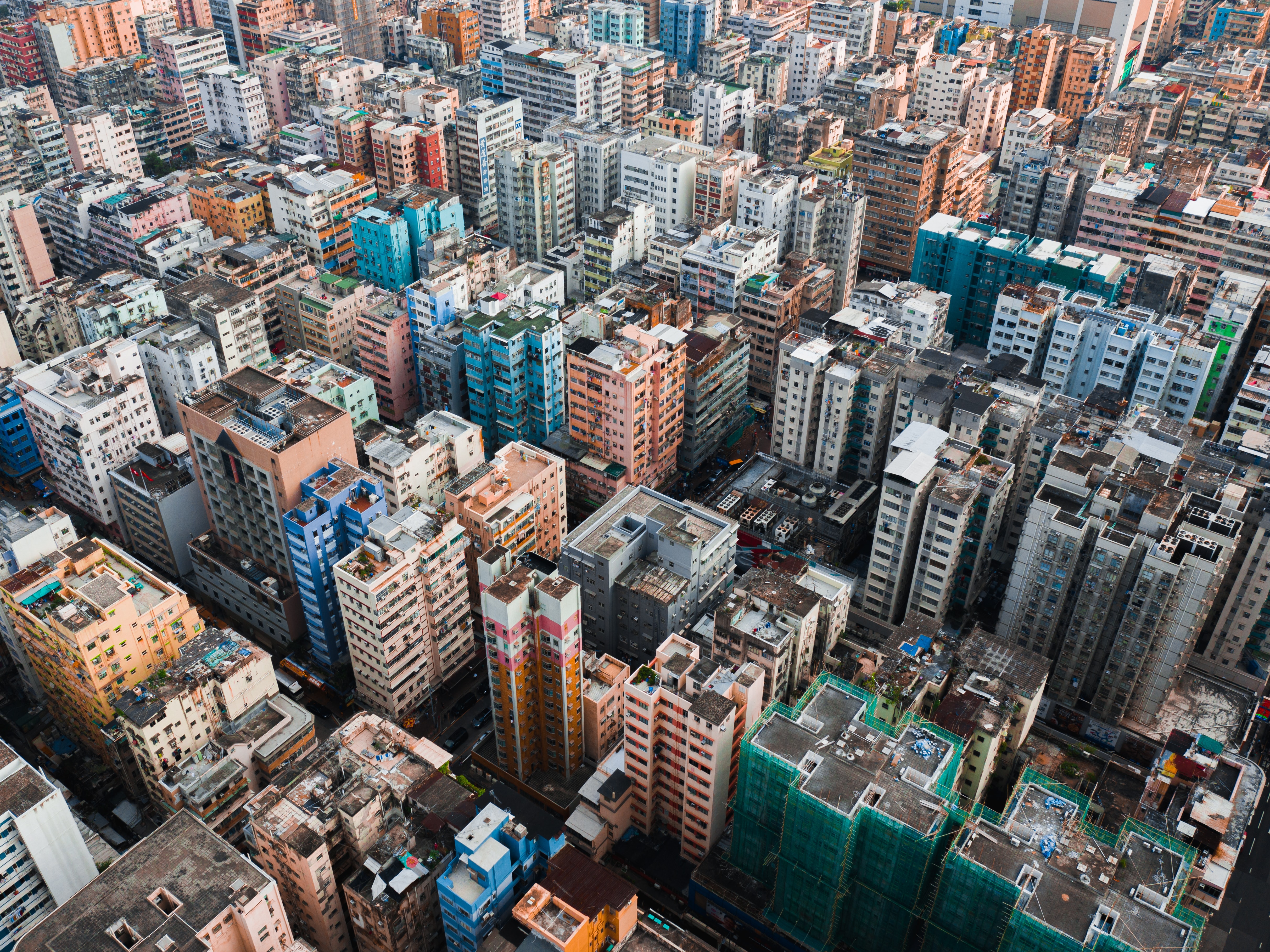 Aerial view of a densely populated area of Hong Kong