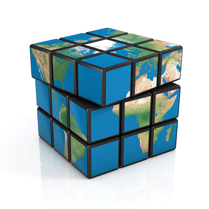 Rubik's cube with map of the world