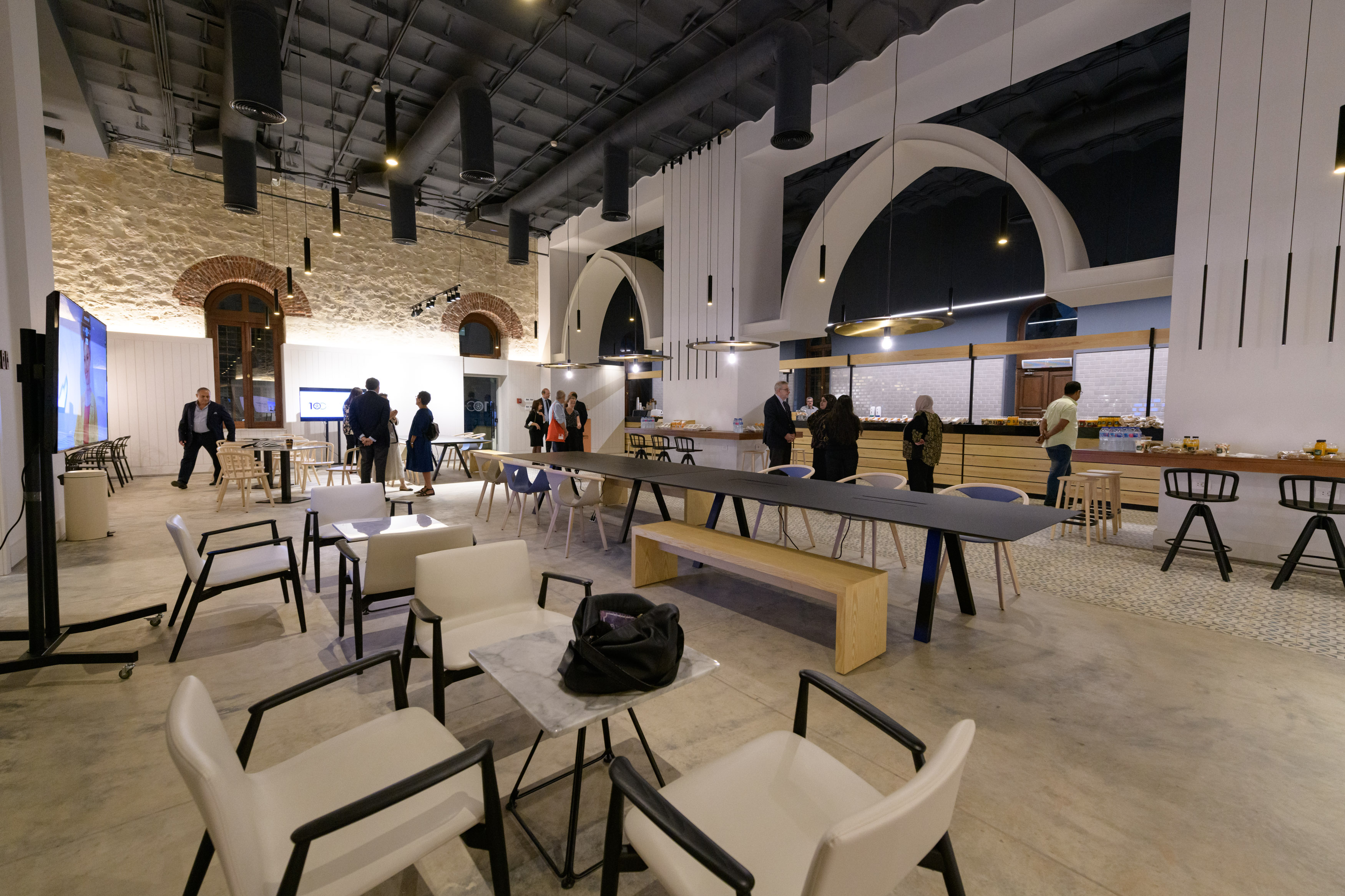 Cafeteria with benches and tables