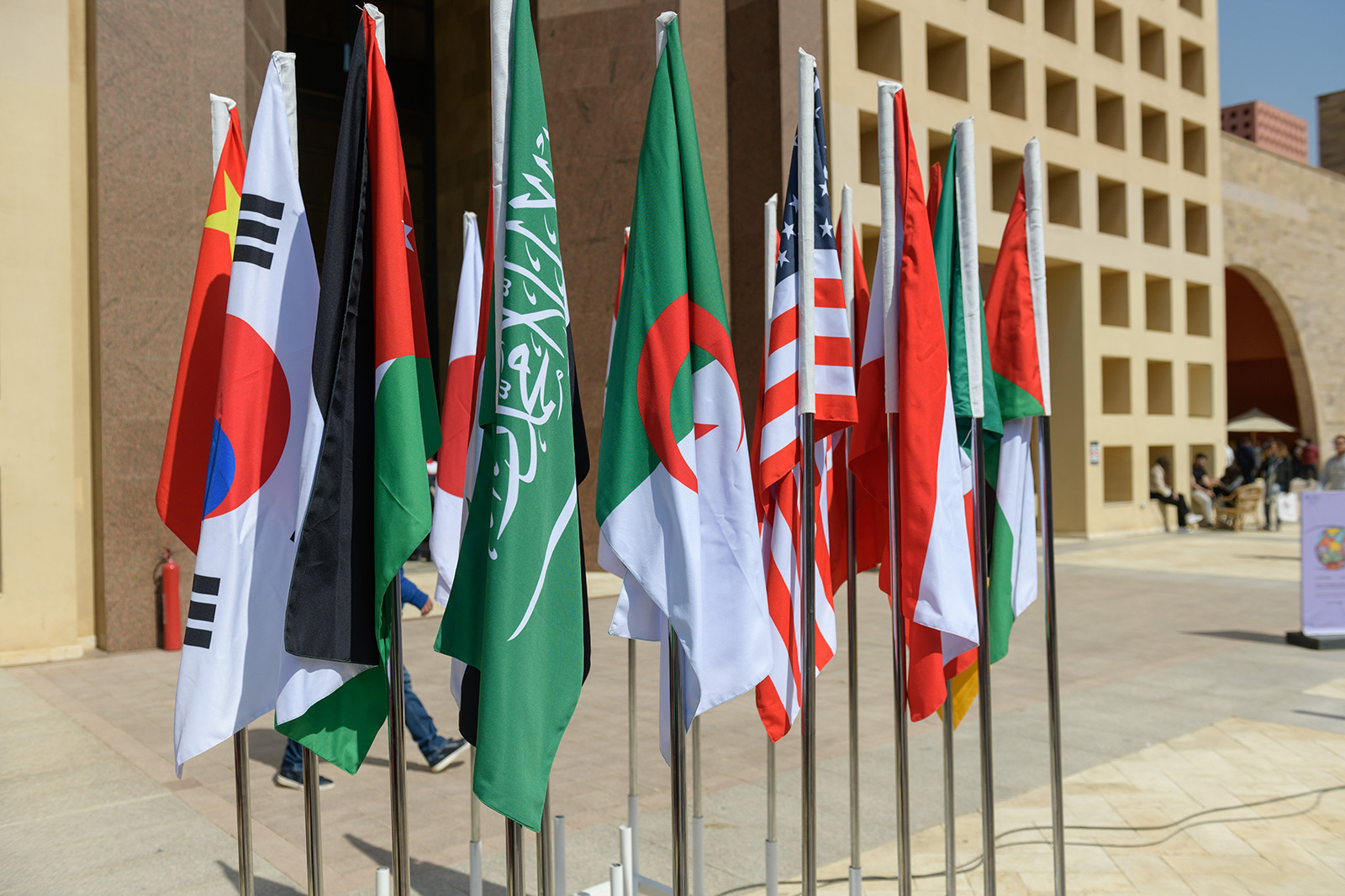 A group of international flags 