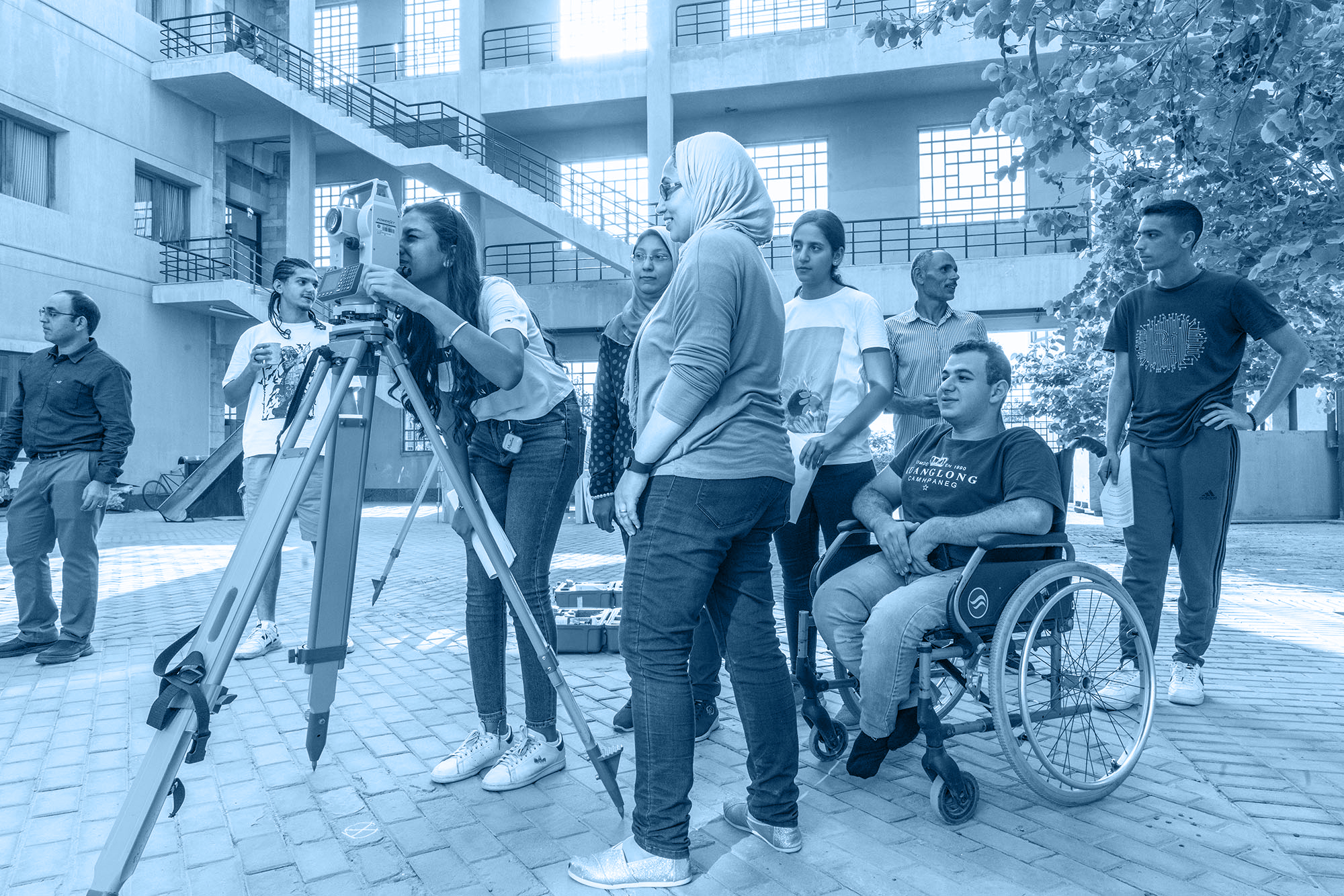 Inclusive education diploma banner image of students working together with architecture equipment