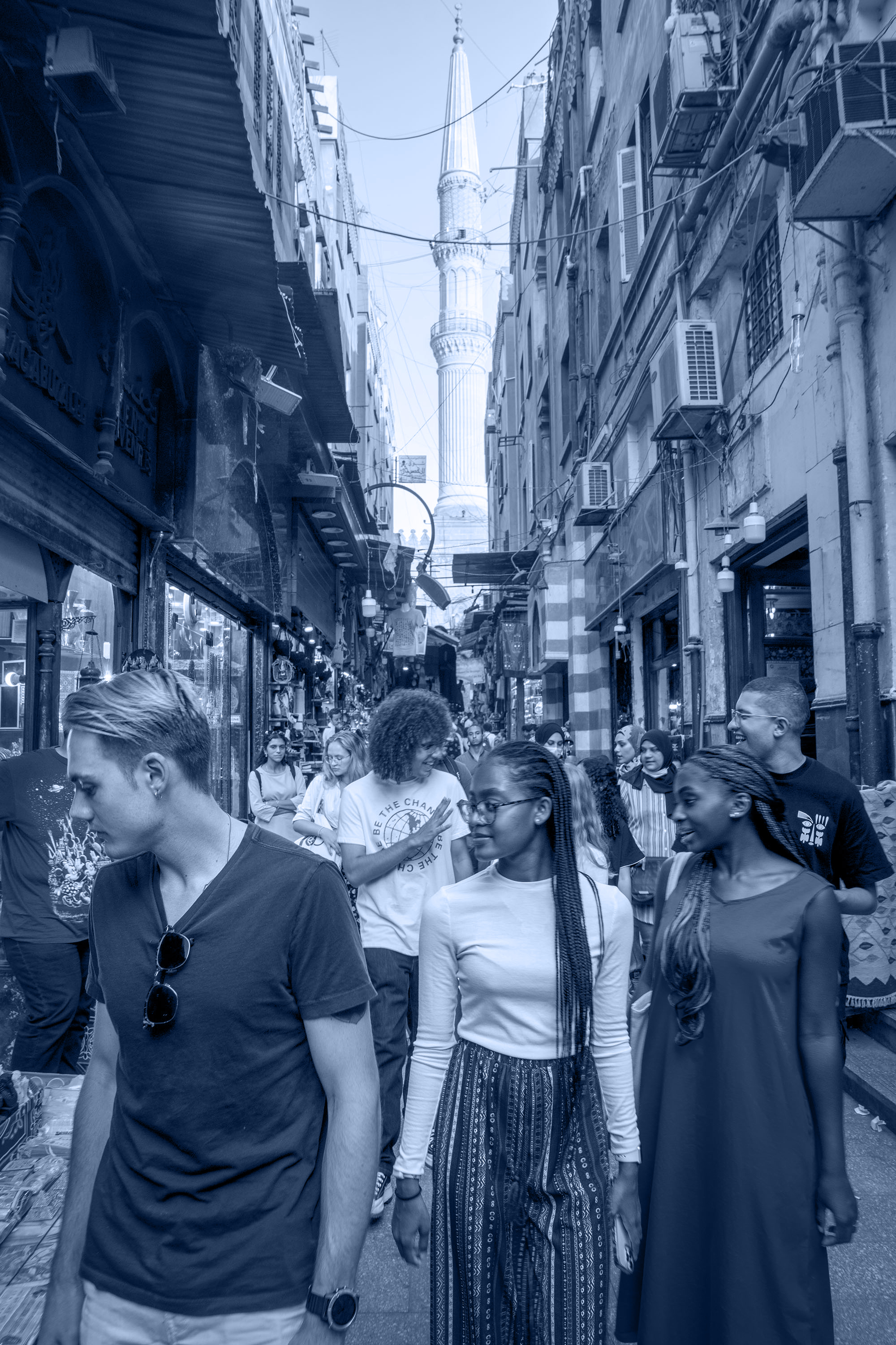 Middle East Studies diploma monotone image of international students walking in old cairo