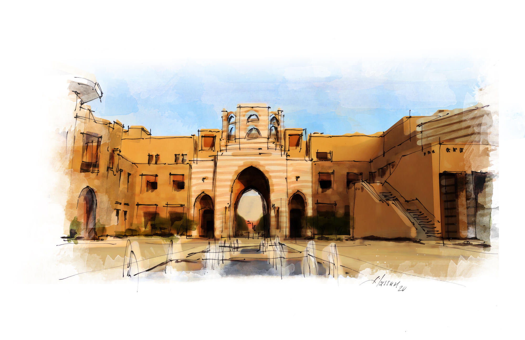 illustration sketch of AUC main entrance
