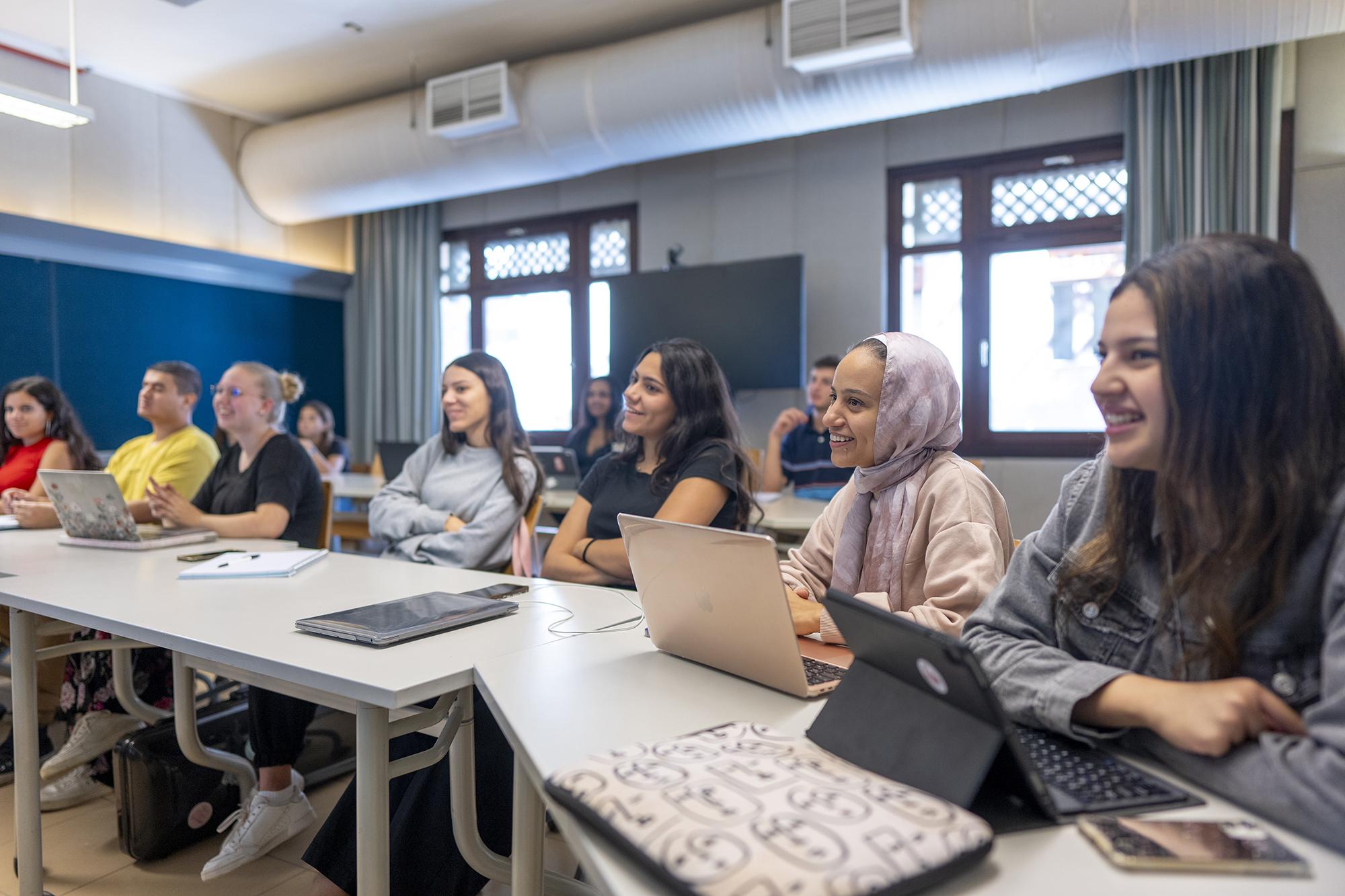 Female students in class
