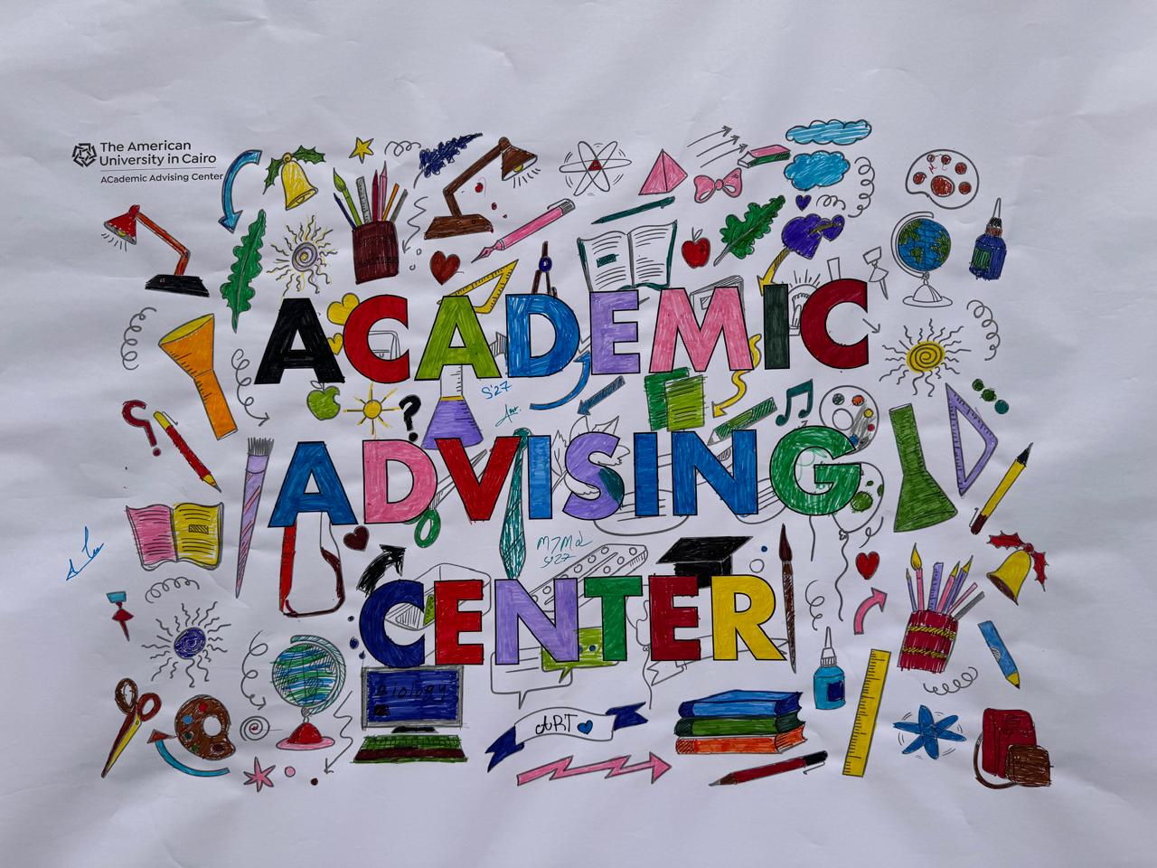 Colored darwings. Text: Academic Advising Center