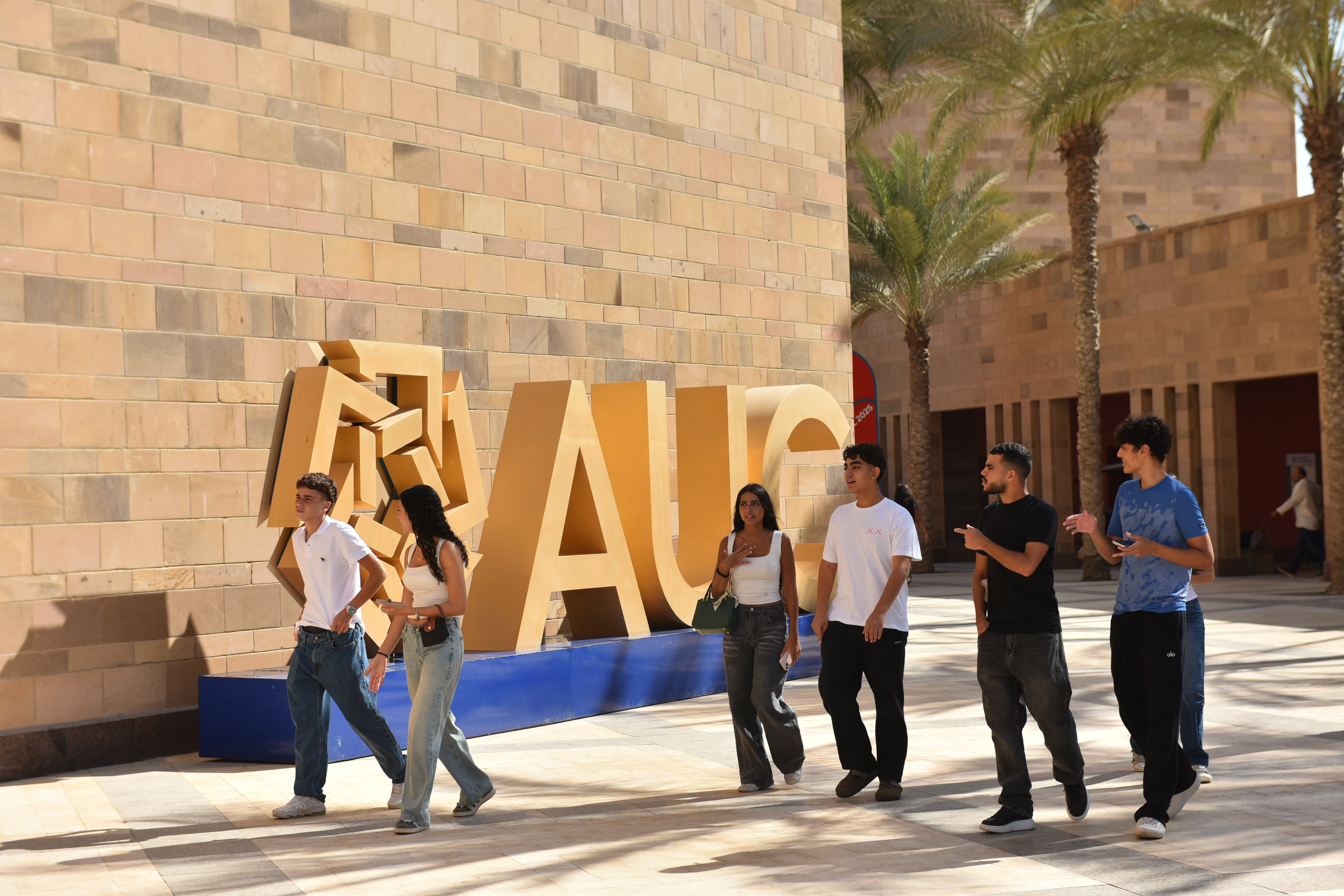 a group of girls and boys walking together on campus