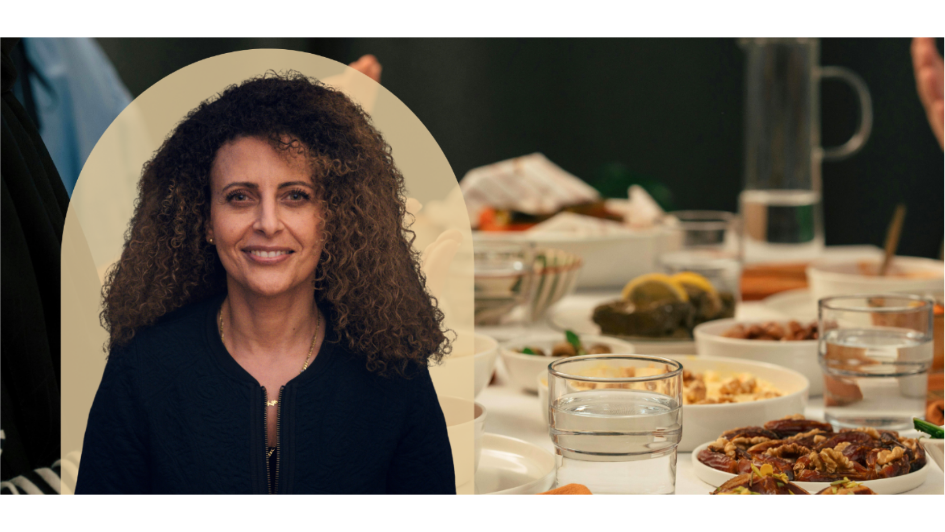 An image of Fayrouz Sakr-Ashour superimposed on a set table