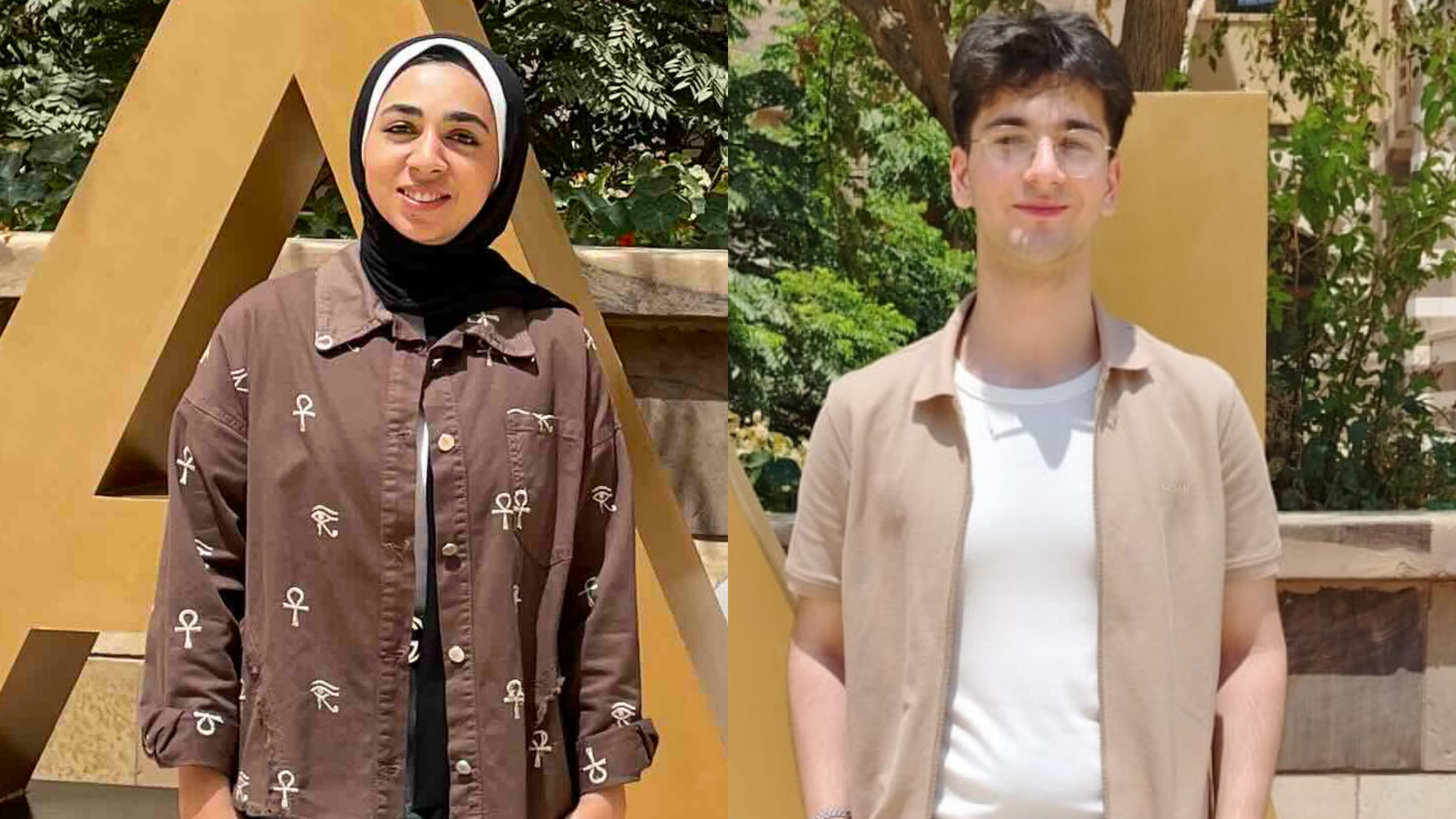 Students Linda Abu Rezeq and Mohammed Zakout