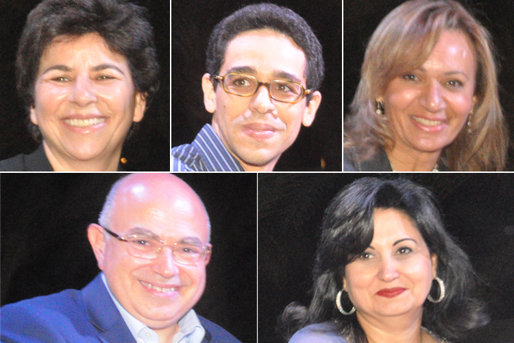 Alumni Abdou, Rafea, Esawi (top row), Abdelnasser and Bakr (bottom row) were honored by AUC  for their exceptional professional contributions