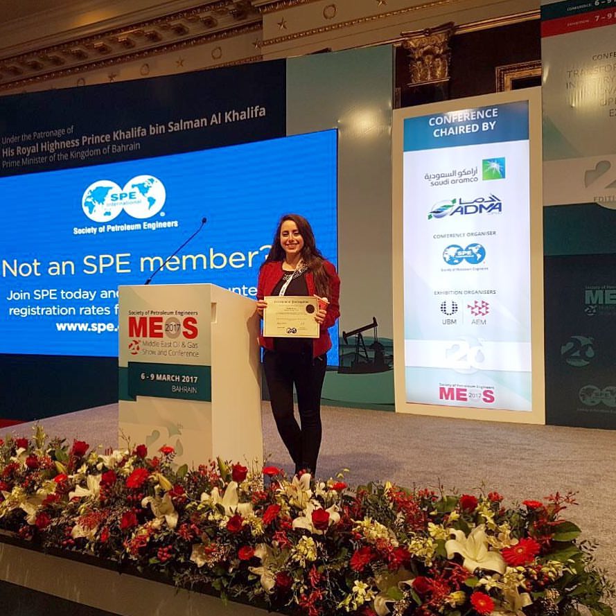 Farah Fawzy is the first AUCian as well as the first Egyptian female to win first place at the Regional Student Paper Contest at the Bahrain Oil and Gas Conference