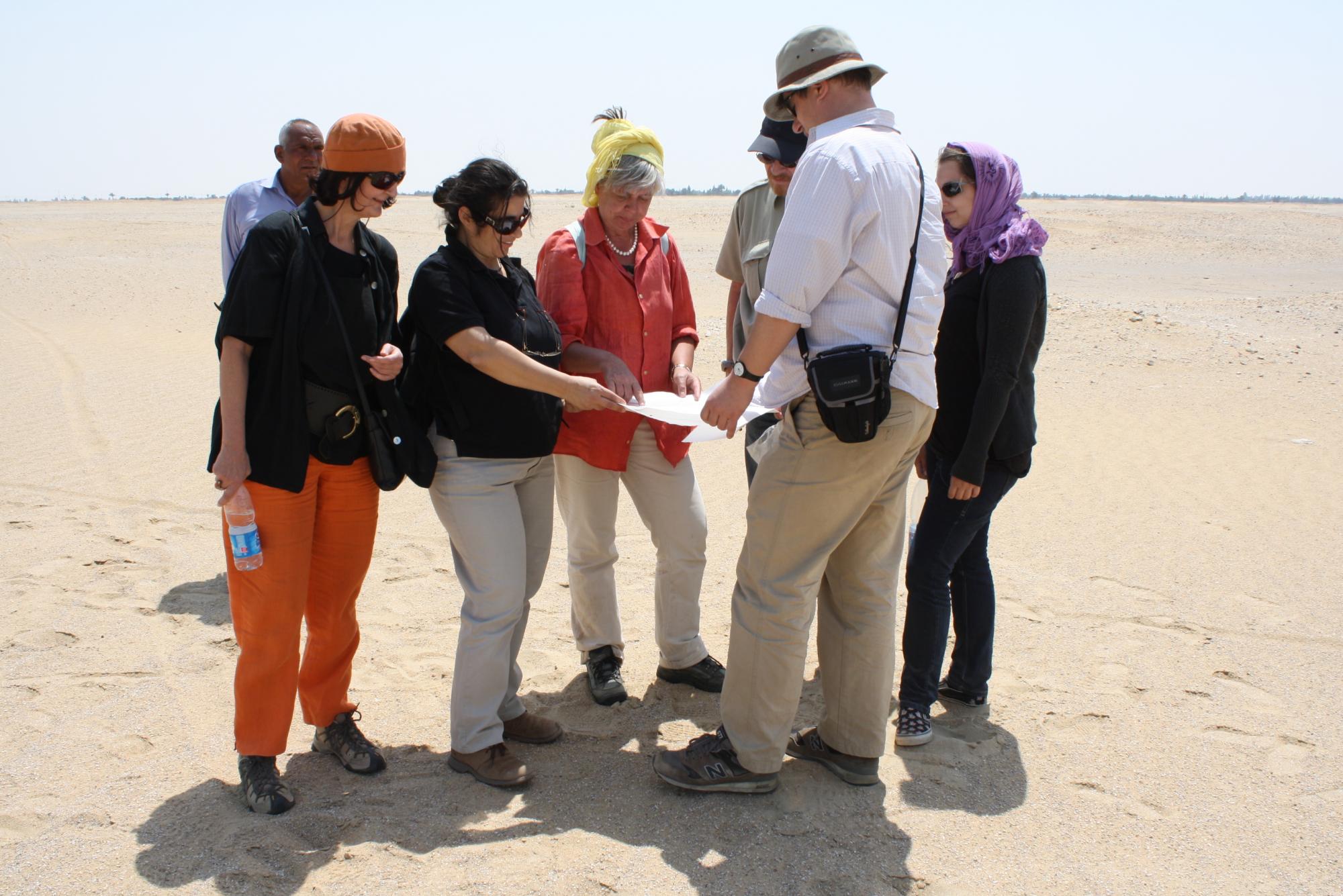 Cornelia Römer (middle) leads an archaeological exhibition to Fayoum as part of her research on Coptic Studies and Papyrology