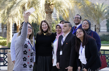 Susan Pompeo with students