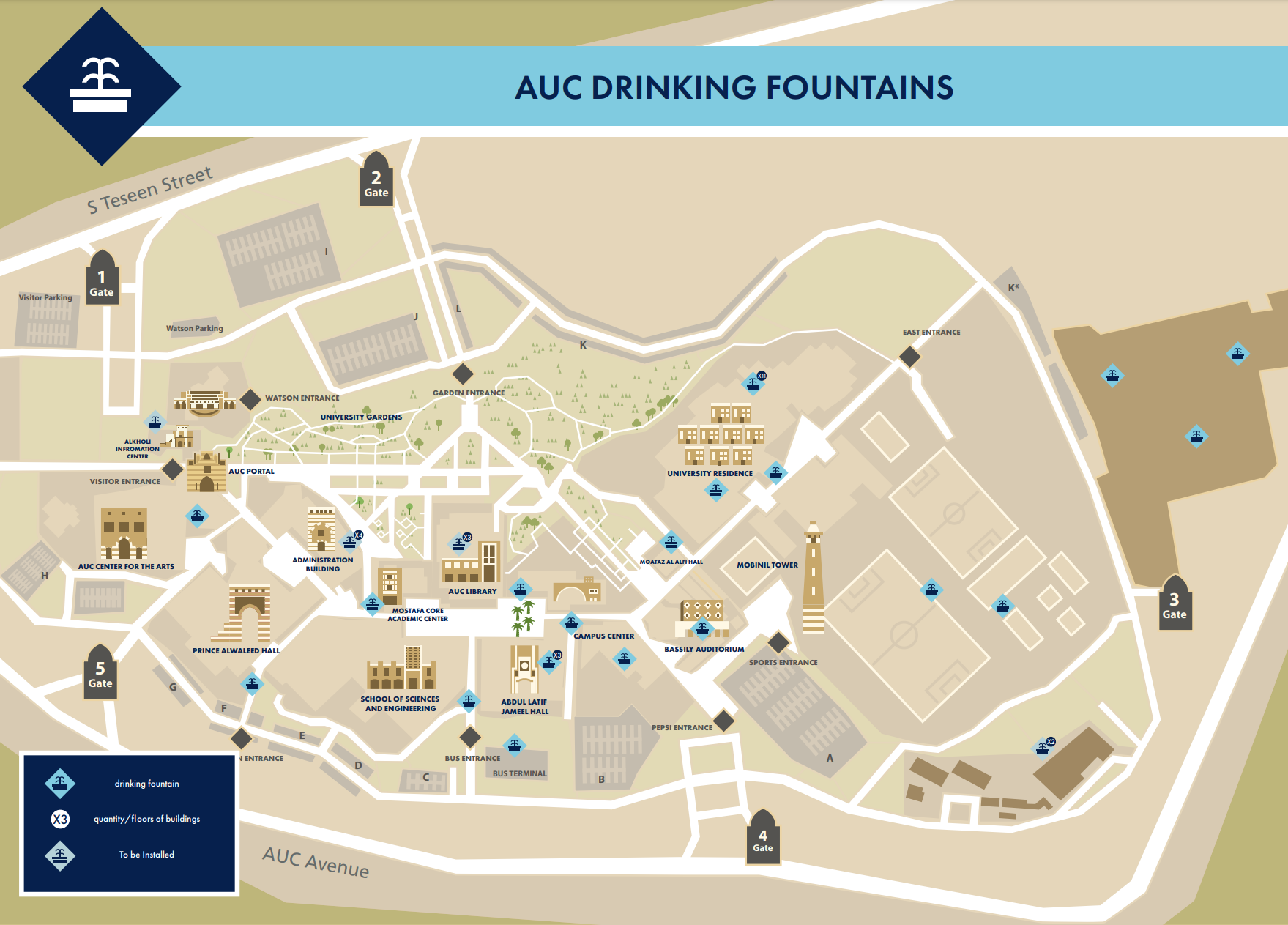 Map of AUC Drinking Fountains