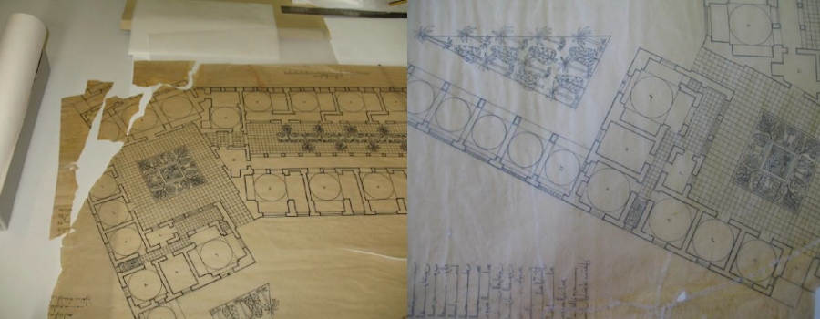 Hassan Fathy's architectural plan before and after repair