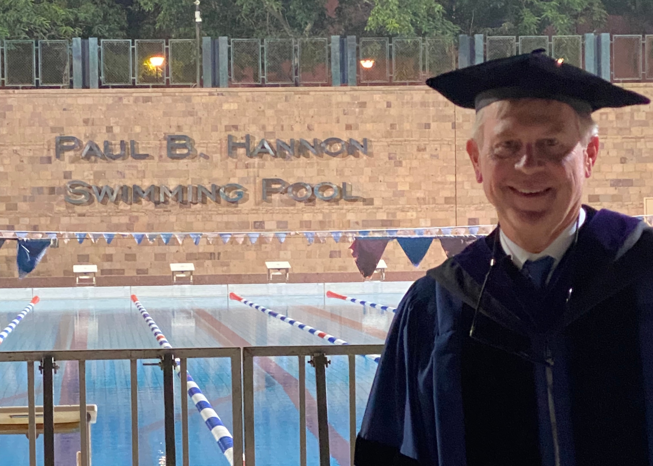 Richard Bartlett by the Paul B. Hannon Swimming Pool on campus