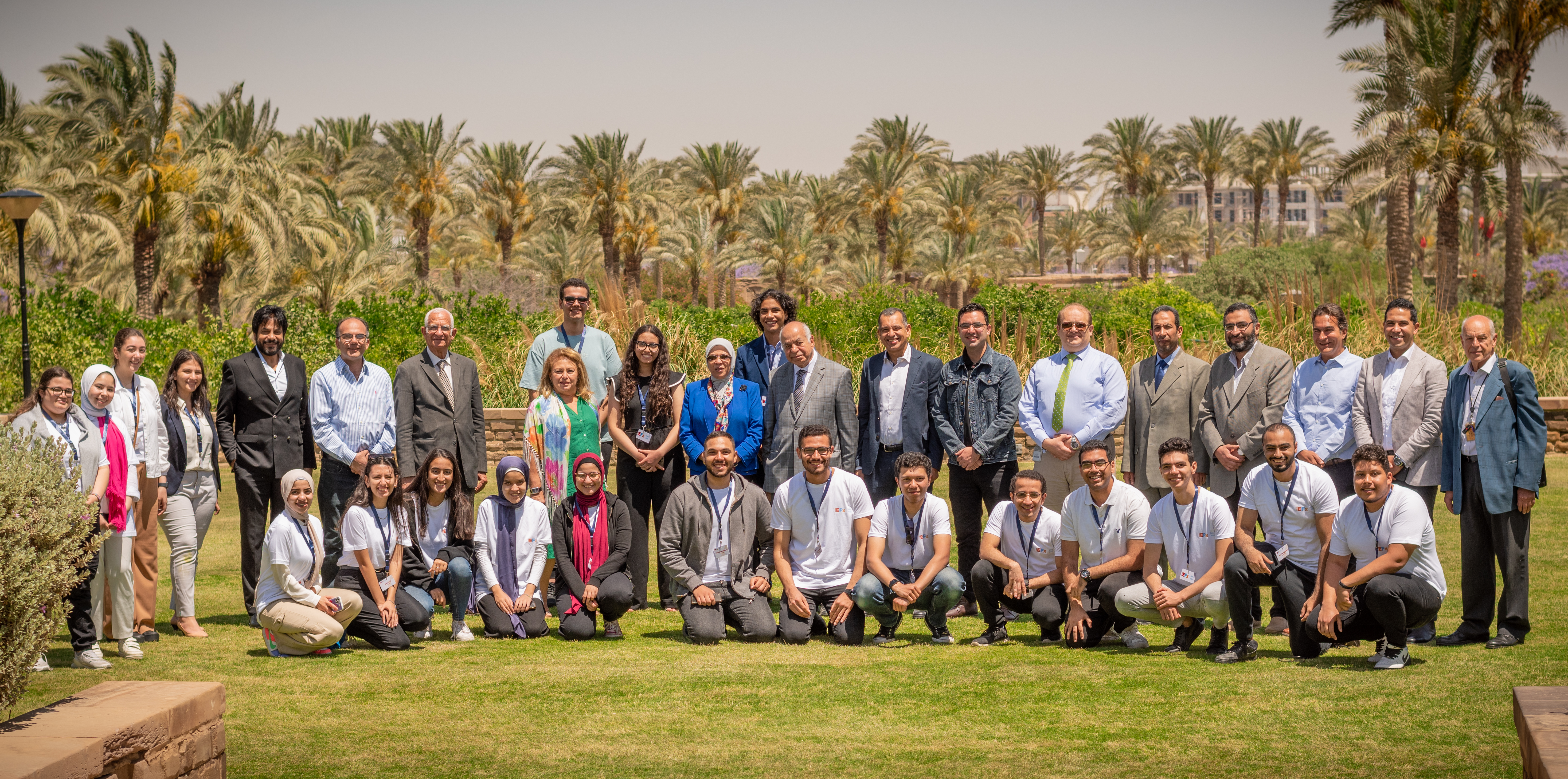 The ASME team poses on the gardens at AUC. 