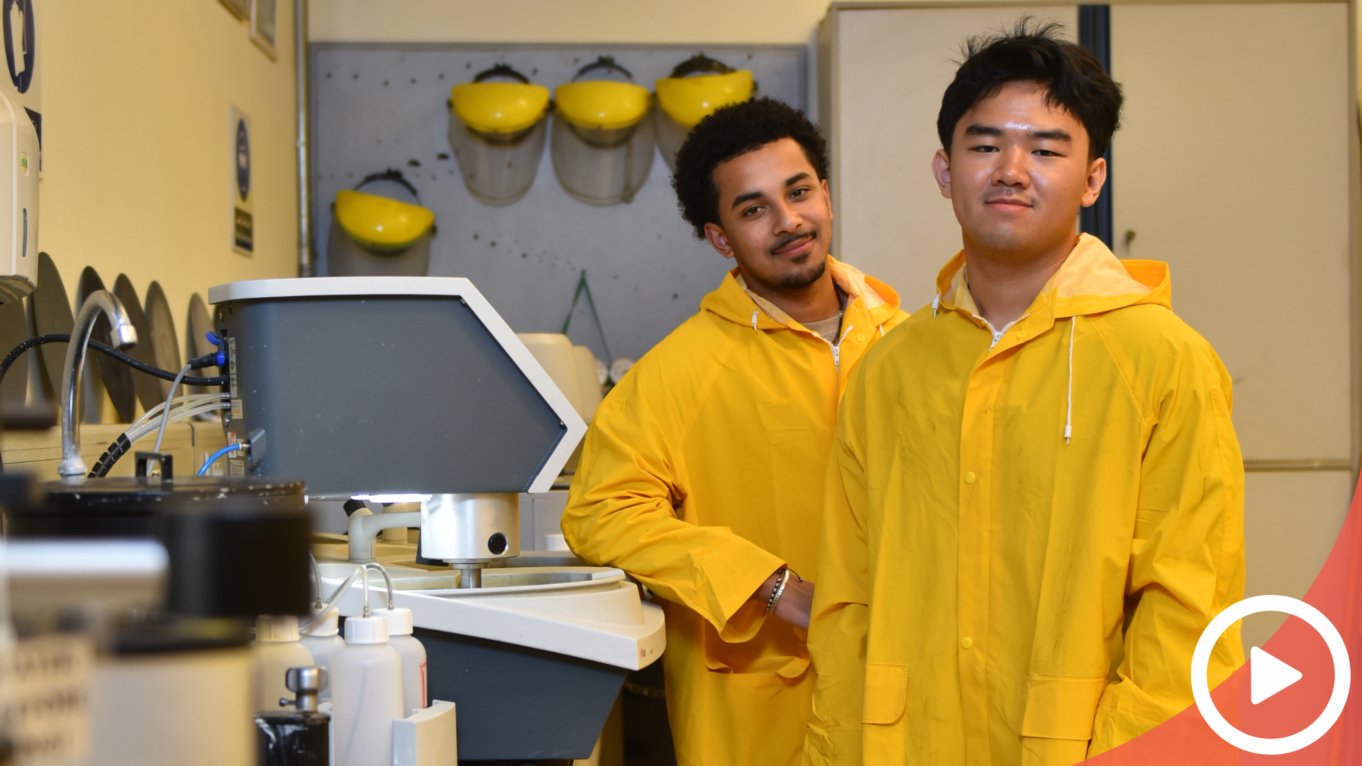 Yusef Primus and Anthony Nguyen stand in a manufacturing laboratory
