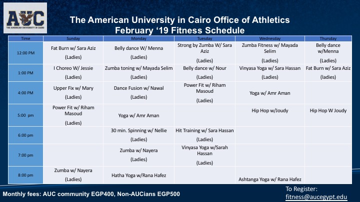 February 2019 Fitness schedule