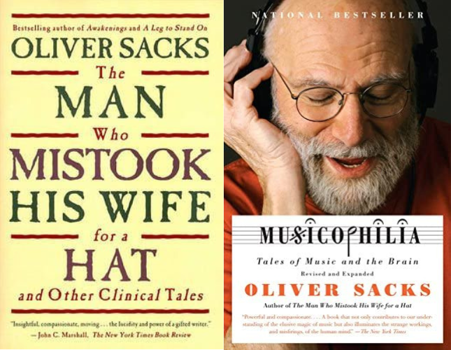 Book covers for The Man Who Mistook His Wife for a Hat and Musicophilia