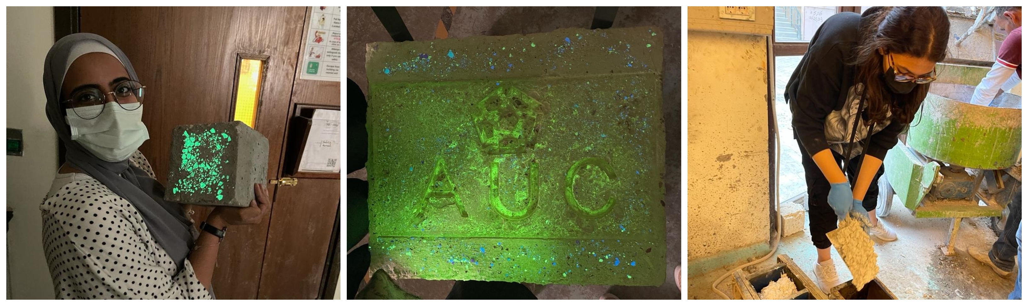 Students show off the self-luminous concrete