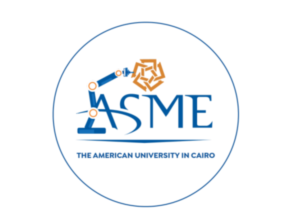 Text reads "ASME - The AMerican University in Cairo" written in a blue circle