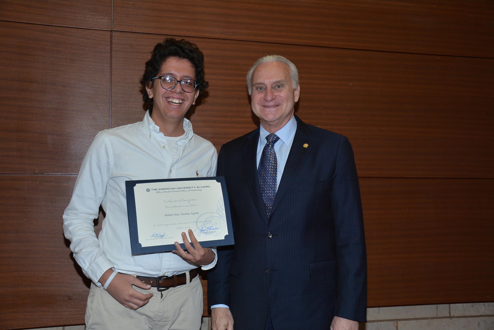 Distinguished scholarship recipients with President Francis J. Ricciardone 