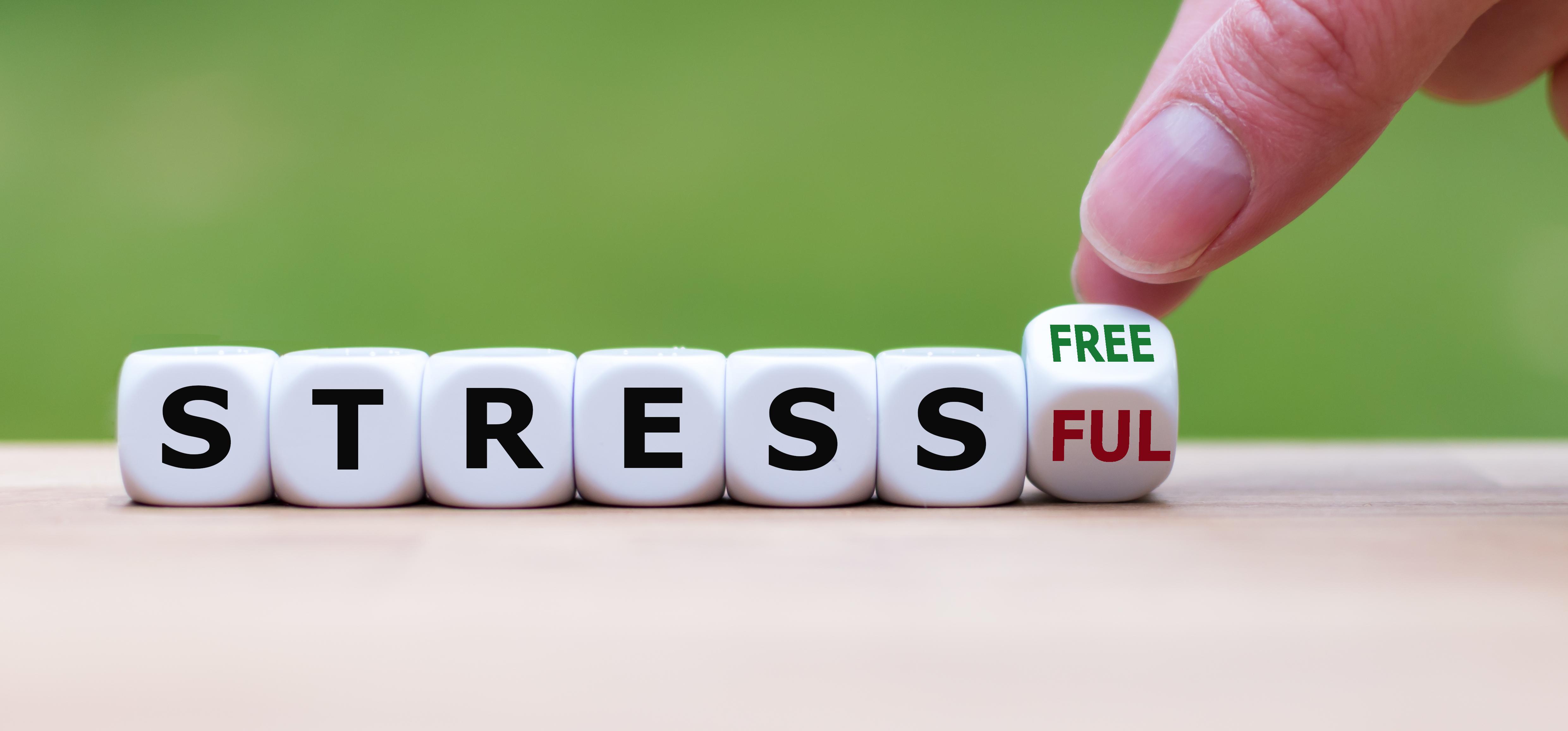 Dices with the words stress less instead of stress full