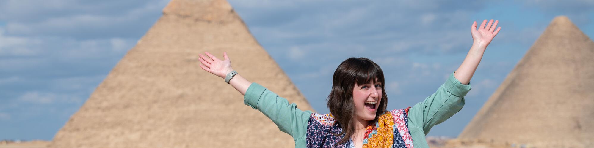 International student at the pyramids