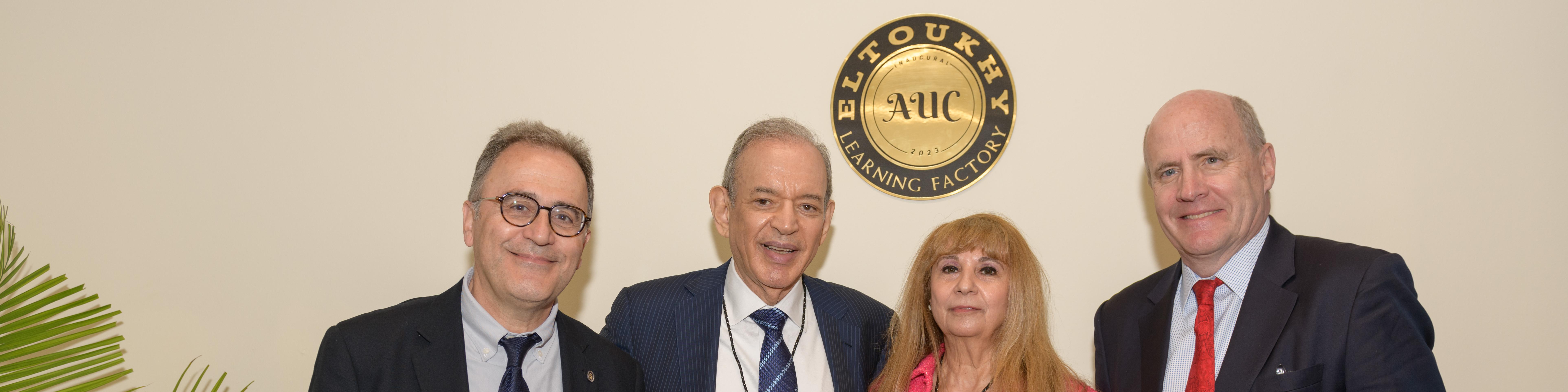 AUC Board Chair Mark Turnage, AUC President Ahmad Dallal and Dr. and Mrs. Eltoukhy