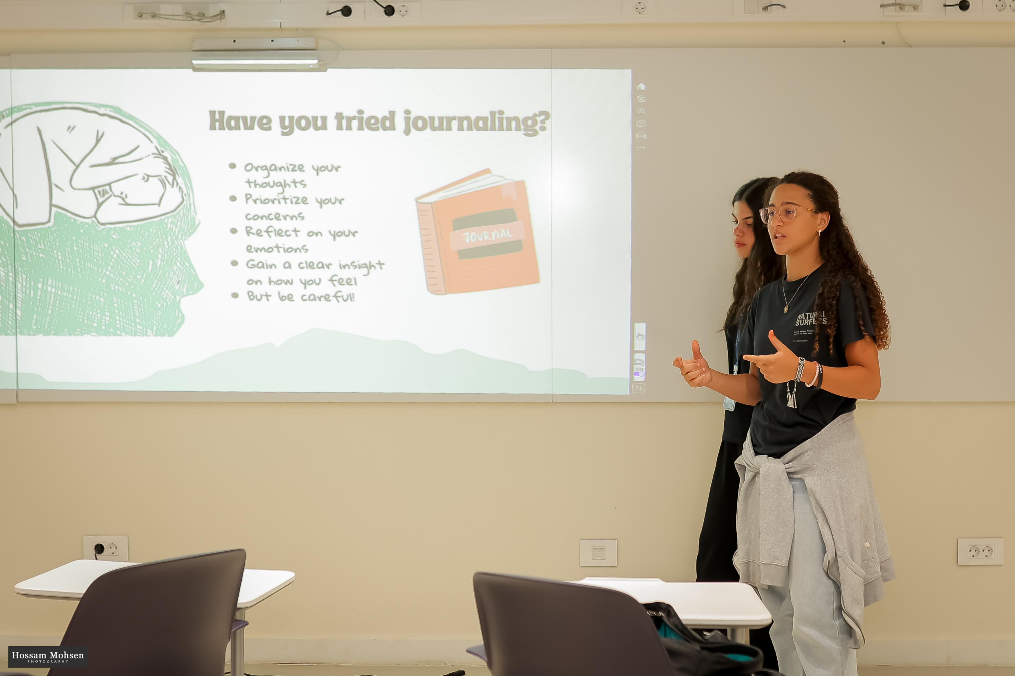 Student up presenting in a psychology class
