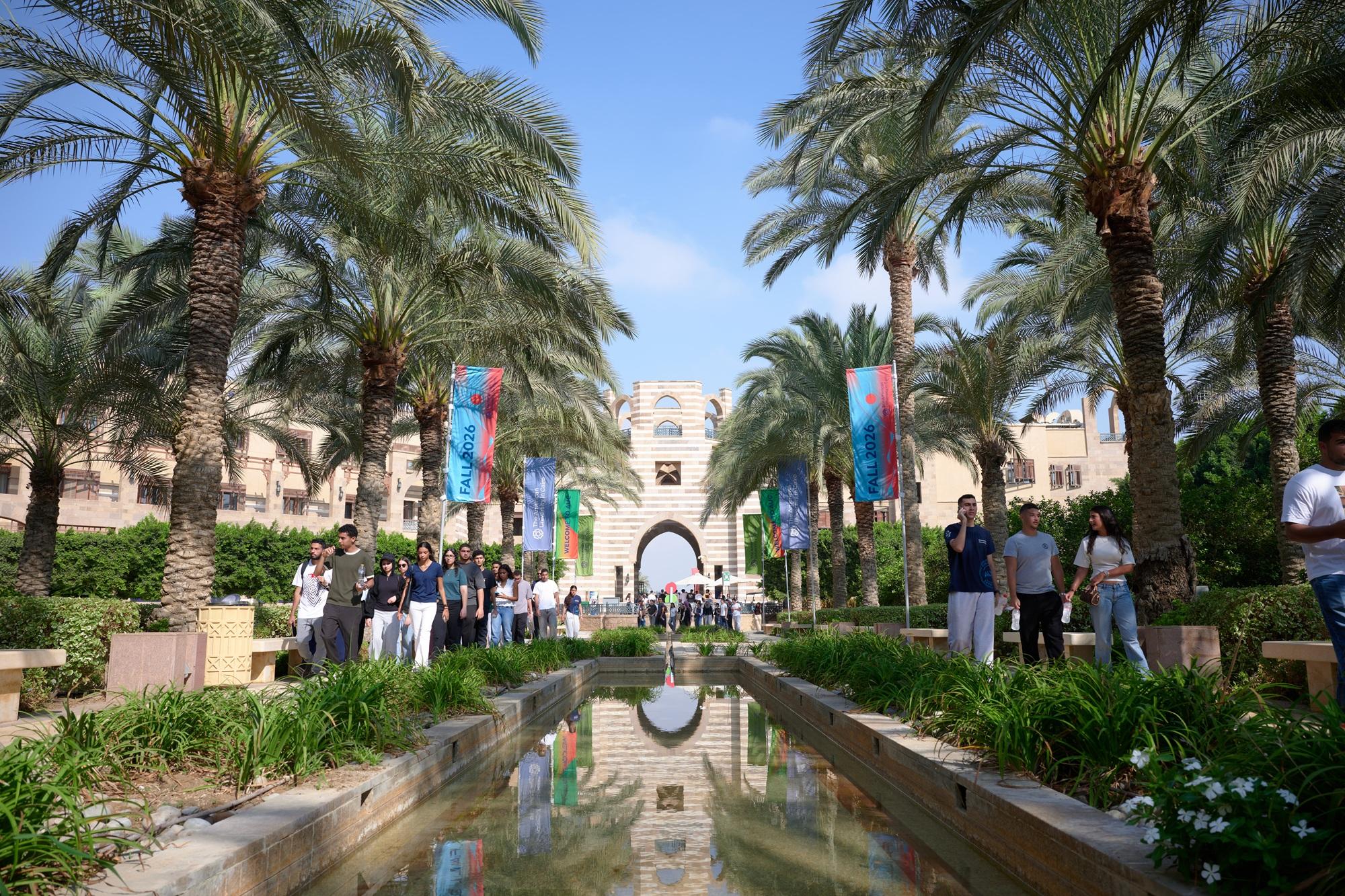 People walking in a garden
