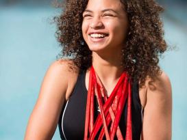 a girl with medals 