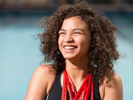 A female is laughing