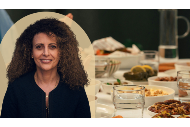 An image of Fayrouz Sakr-Ashour superimposed on a set table