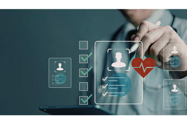 A doctor touches a floating patient chart with a stylus