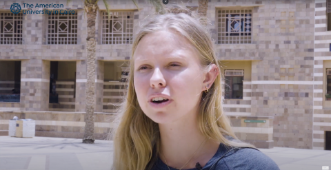 An international female student talking 