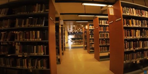 Book shelves inside a library