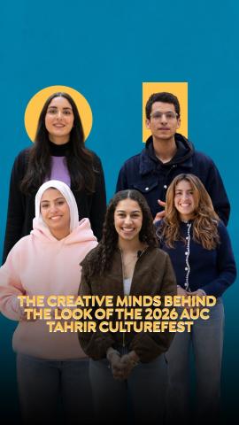 One male and for females standing and smiling. Text: Creative Minds Behind Tahrir CultureFest 2026 Look